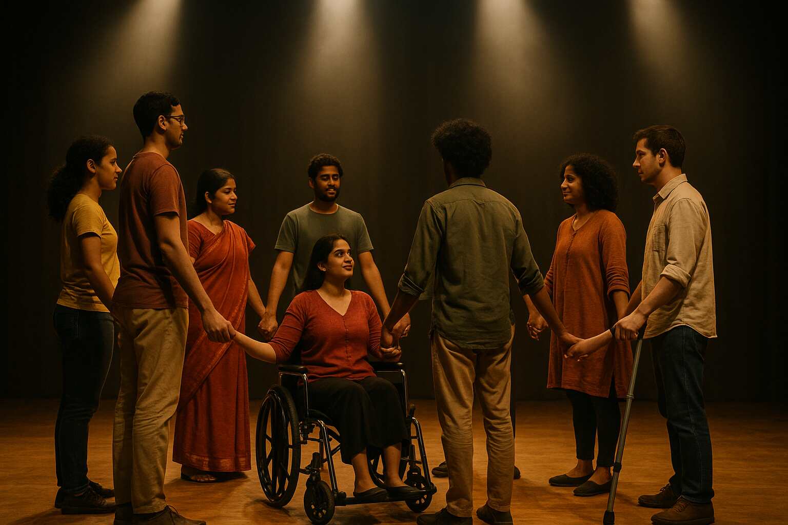 Actors performing Reunion play on stage in Bengaluru theatre