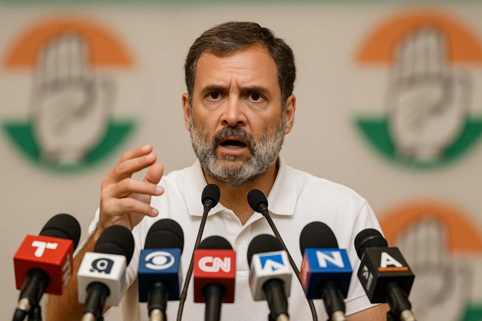 Rahul Gandhi addressing press conference with reporters, making vote chori allegations