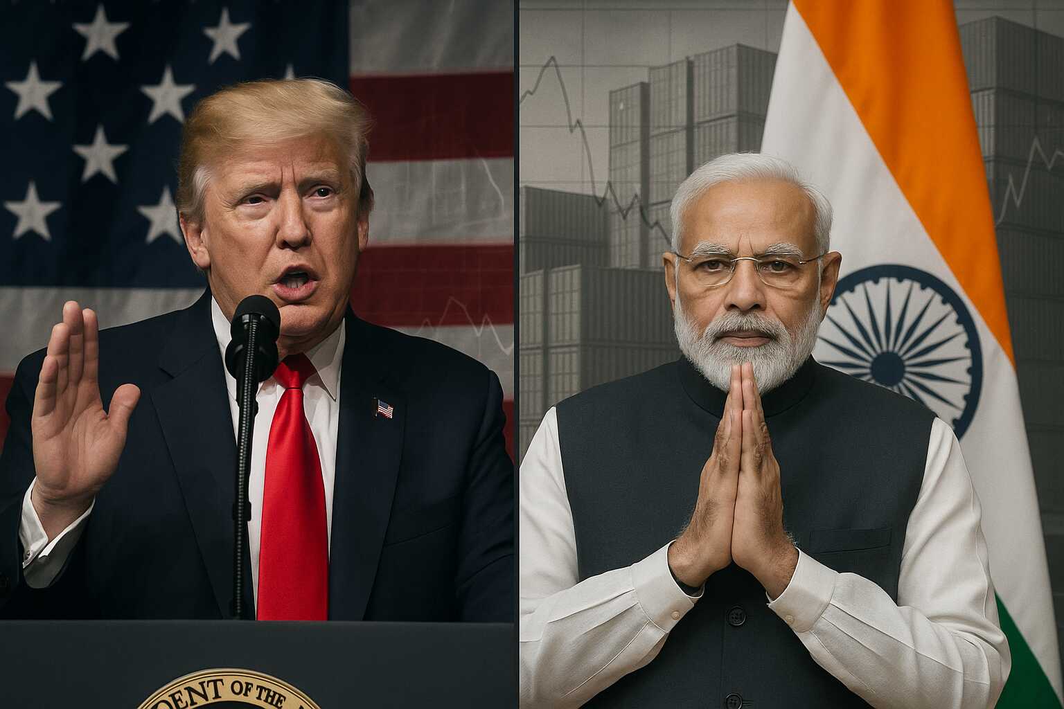Donald Trump speaking about tariffs on Indian goods