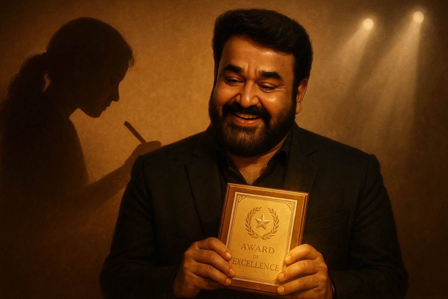Mohanlal smiling after receiving the Dadasaheb Phalke Award