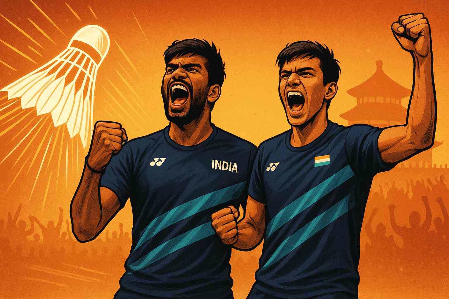 Satwik-Chirag celebrating a point in the China Masters semifinal