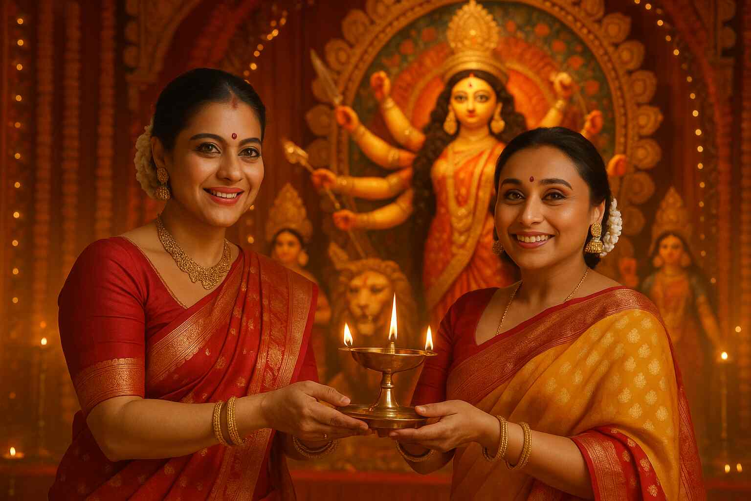 Rani Mukerji in traditional attire during Durga Puja inauguration