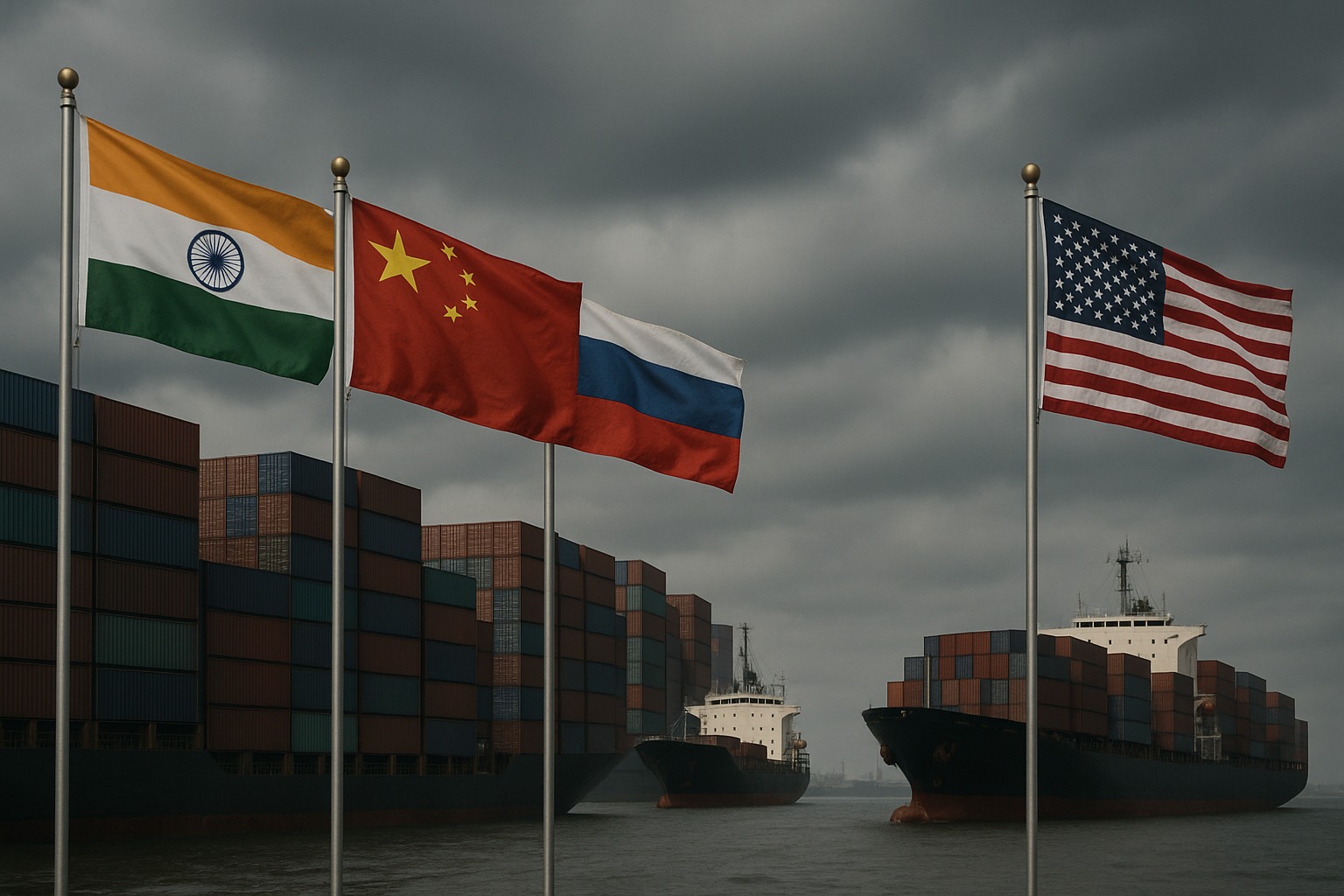 Flags of India, China, and Russia symbolizing potential alliance