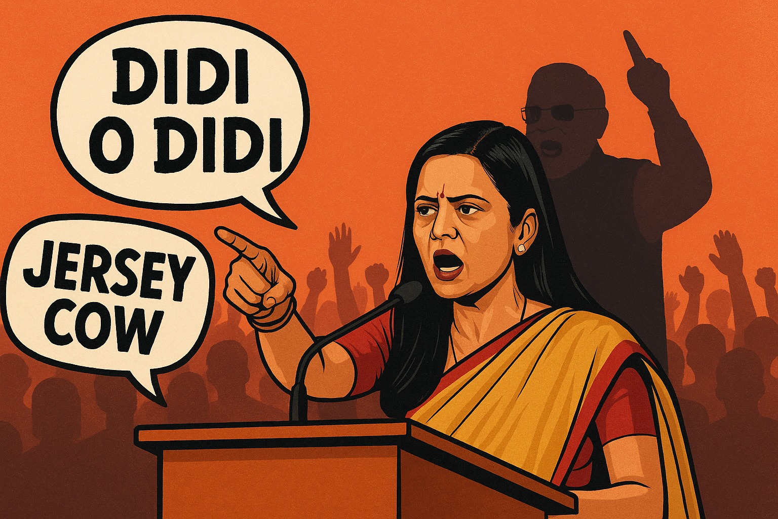 TMC leader Mahua Moitra addressing a rally as she lists PM Modi’s past remarks, including ‘Didi O Didi’ and ‘Jersey cow’, amid debate over political abuses