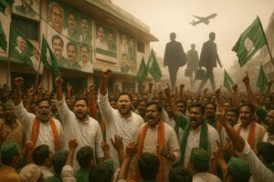 Political leaders and workers gathered outside party office in Patna during ticket race