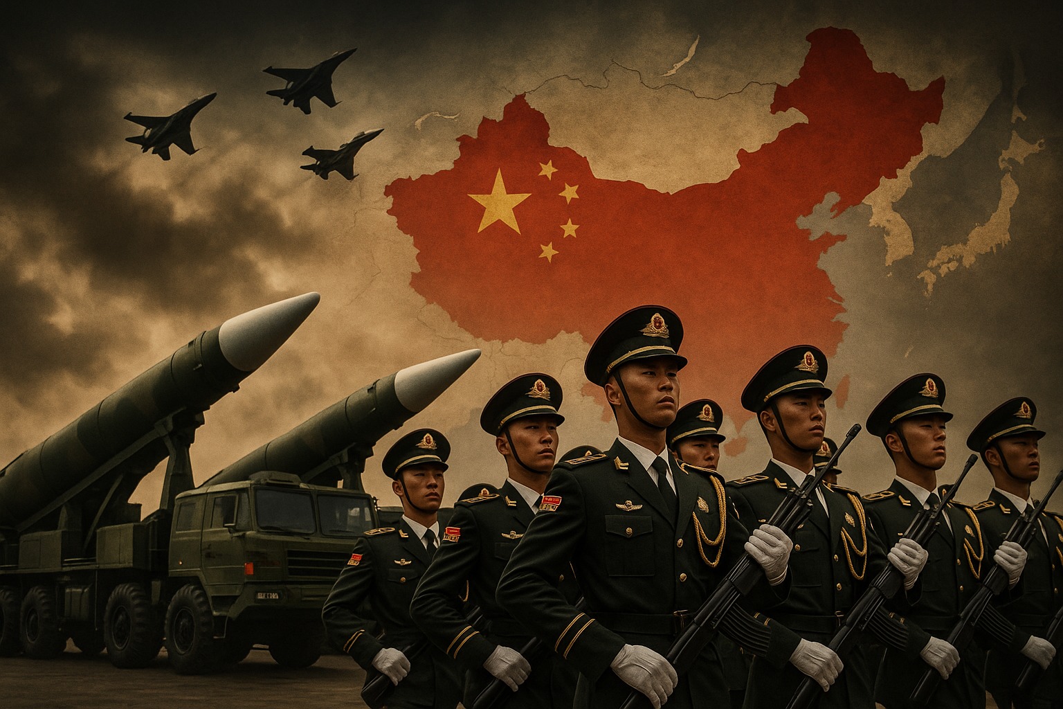 Chinese soldiers marching during large military parade