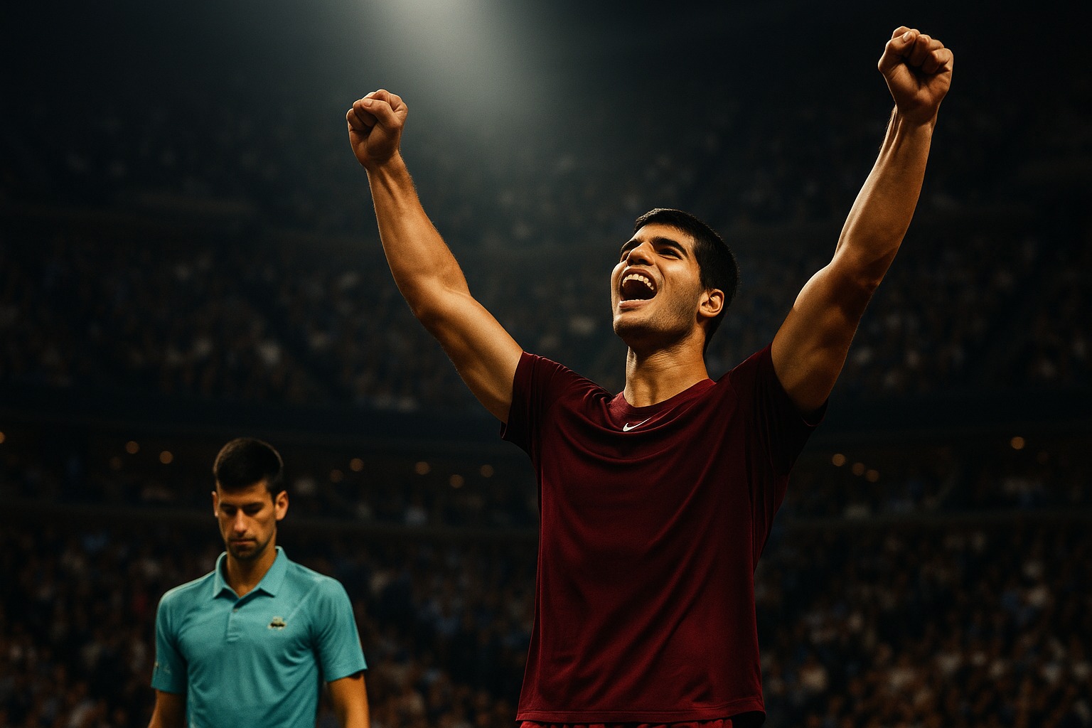 Carlos Alcaraz celebrating after winning US Open semifinal