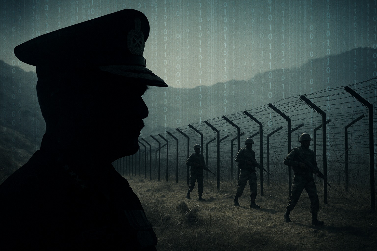 Symbolic image of cyber warfare with digital maps