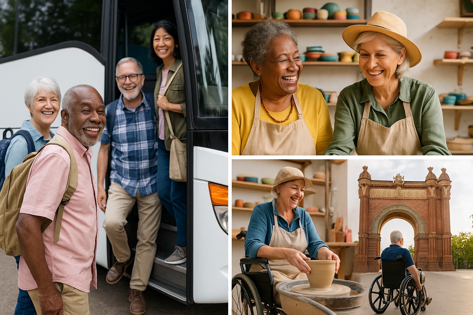 Senior citizens boarding a travel bus for group tour