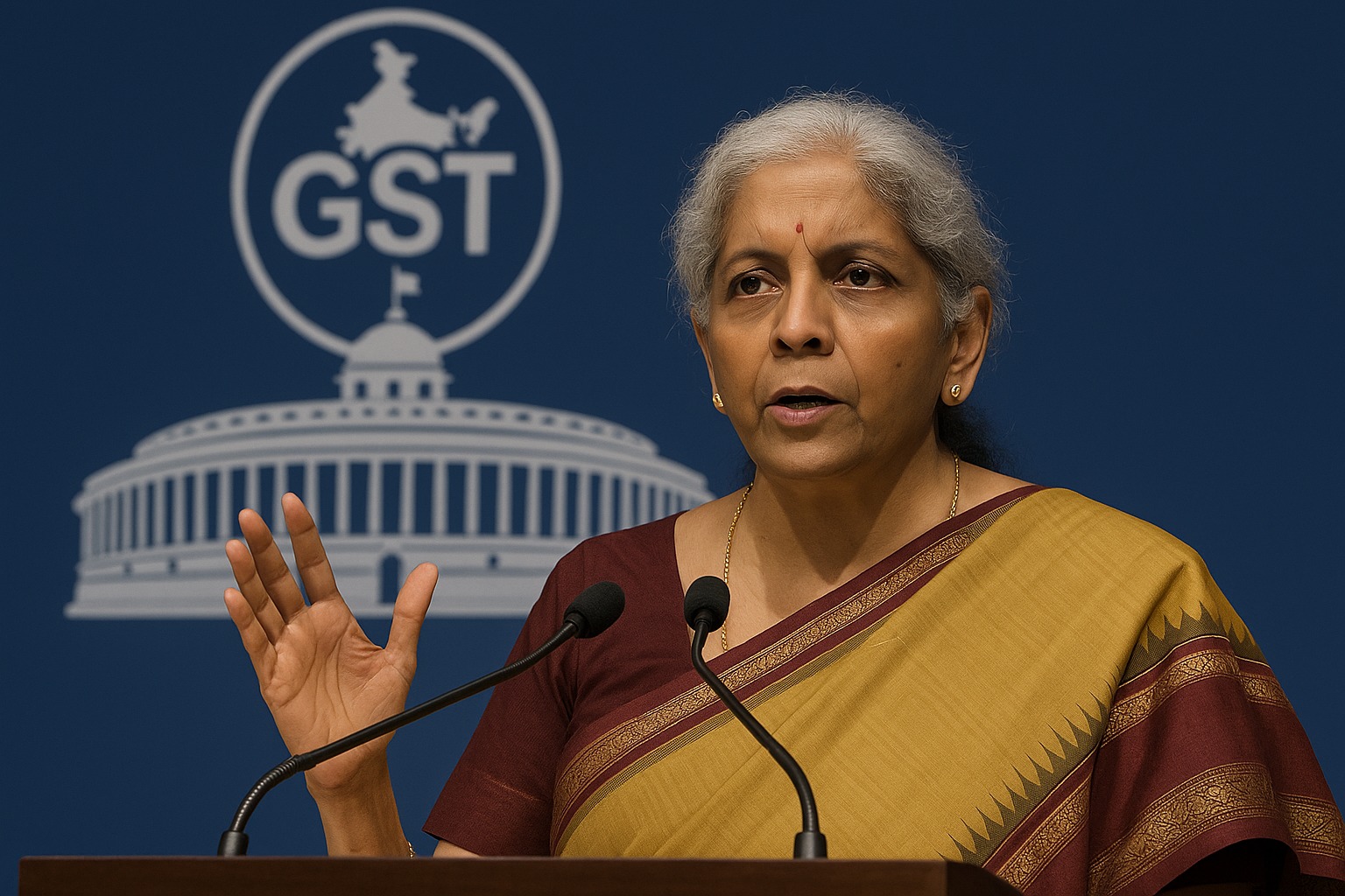Finance Minister Nirmala Sitharaman addressing press conference on GST