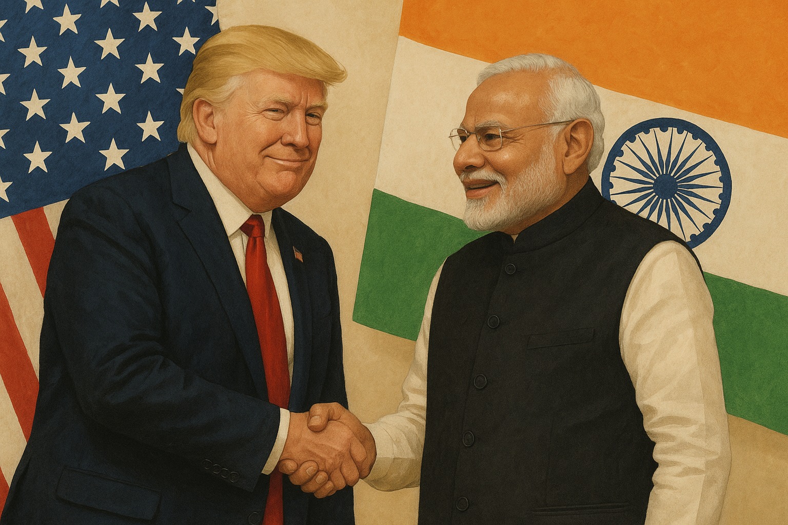 Trump and Modi greeting each other during bilateral meeting