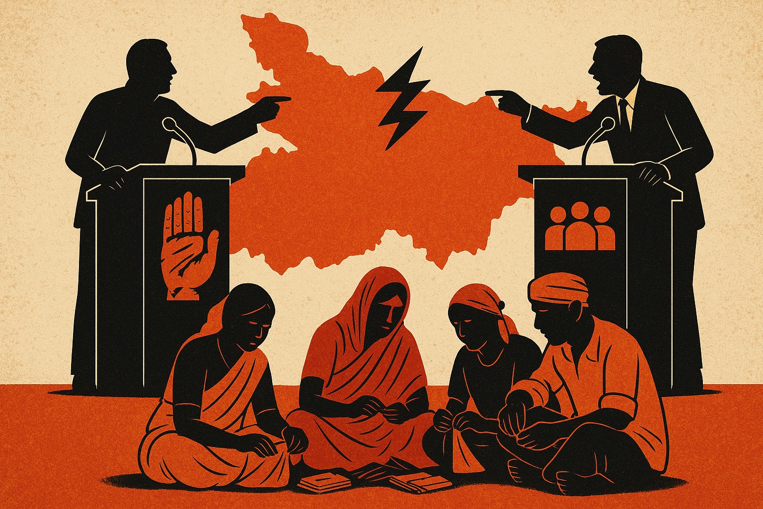 Political rally crowd in Bihar listening to leaders