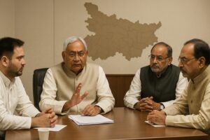 Nitish Kumar addressing JDU workers during election preparations