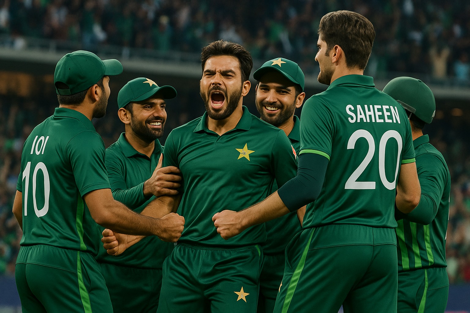 Mohammad Nawaz celebrating after taking a hat-trick in cricket match