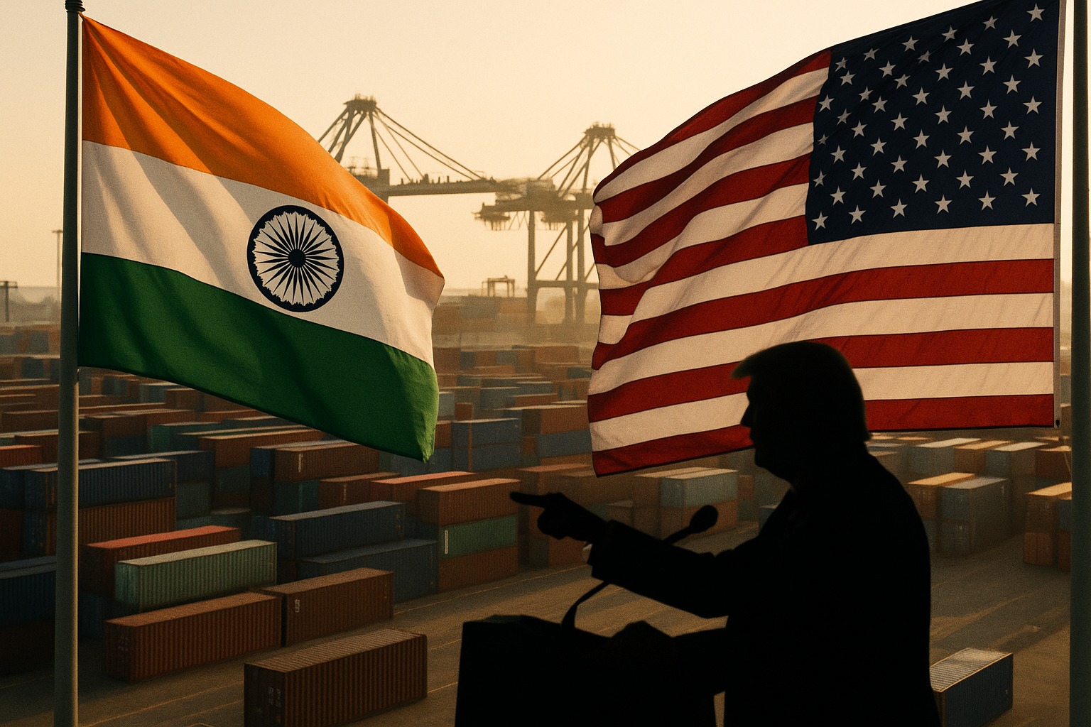 Flags of India and USA side by side in trade context