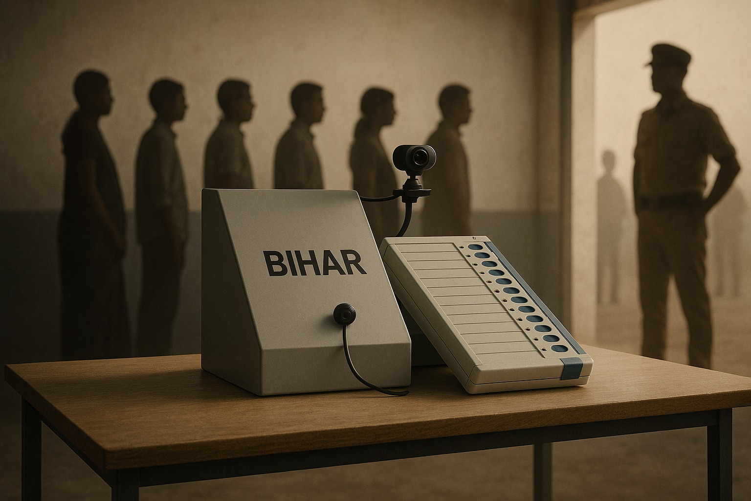 Polling station setup with electronic voting machines in Bihar
