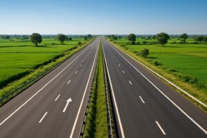 Aerial view of Mokama–Munger highway route under development in Bihar