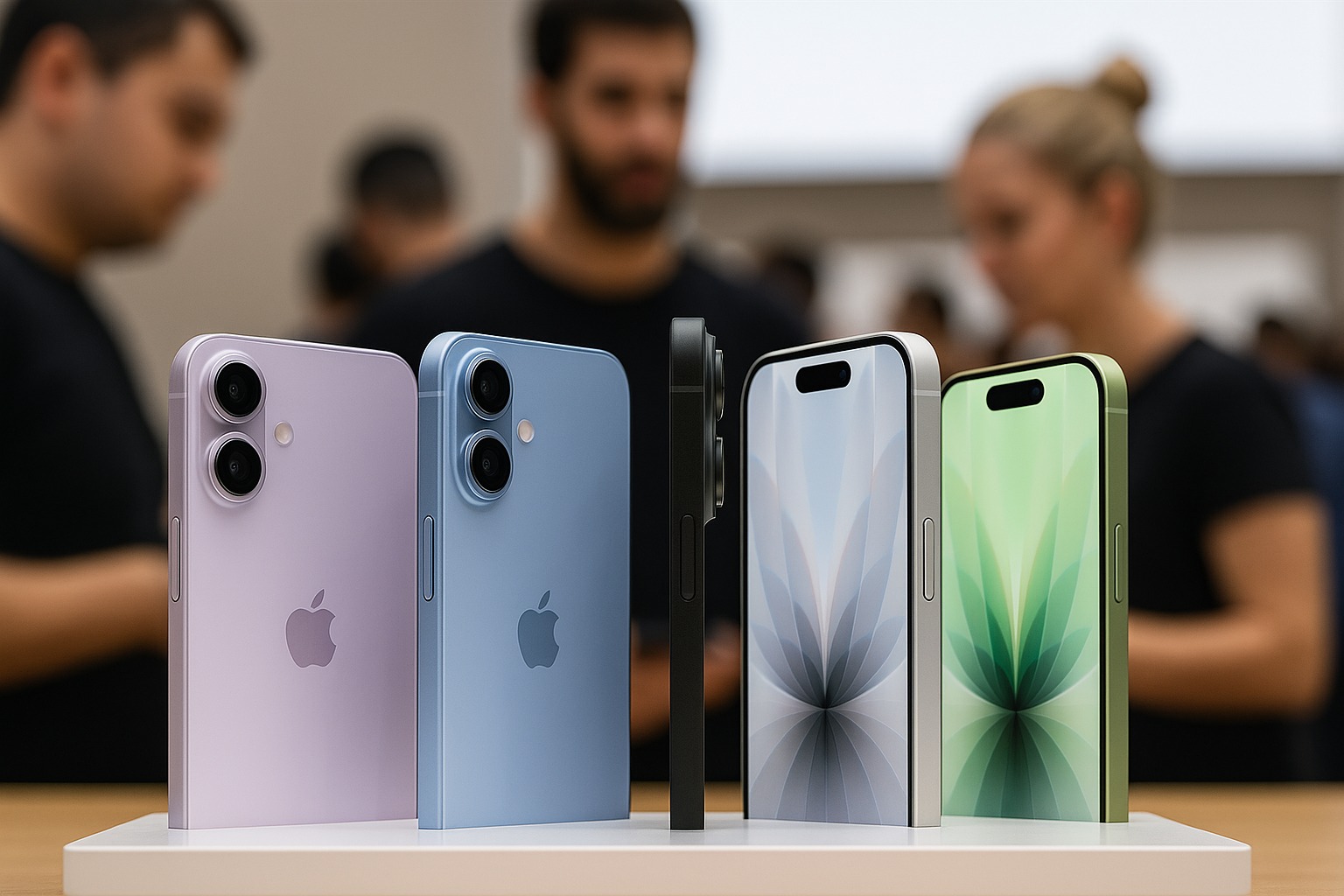 iPhone 17 Pro Max and Air models displayed on Apple Store counter