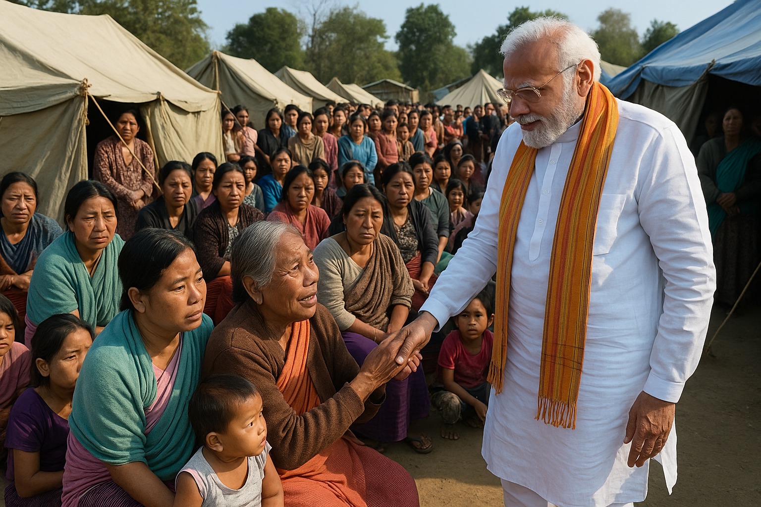 PM Modi meets displaced families in Imphal relief camp