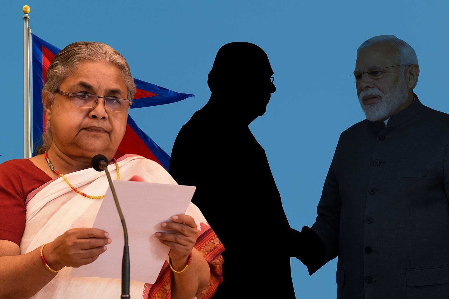 Prime Minister Narendra Modi congratulating Nepal’s first woman Prime Minister Sushila Karki after her oath ceremony