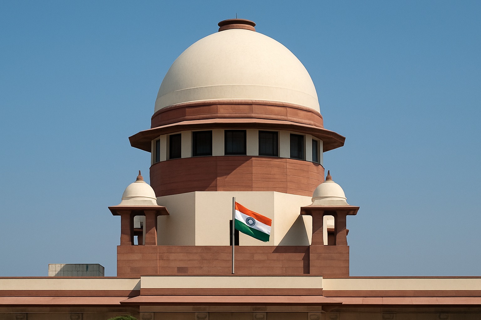 Supreme Court dome with Indian flag, symbolizing decision on Waqf Act