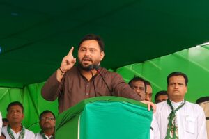 Tejashwi Yadav addressing a rally ahead of Bihar Assembly Elections 2025