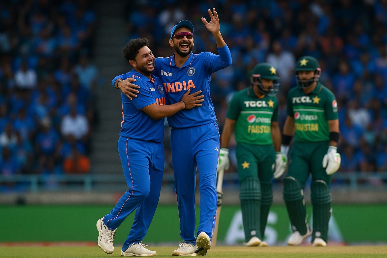 Kuldeep Yadav and Axar Patel celebrating wicket during India vs Pakistan Asia Cup 2025