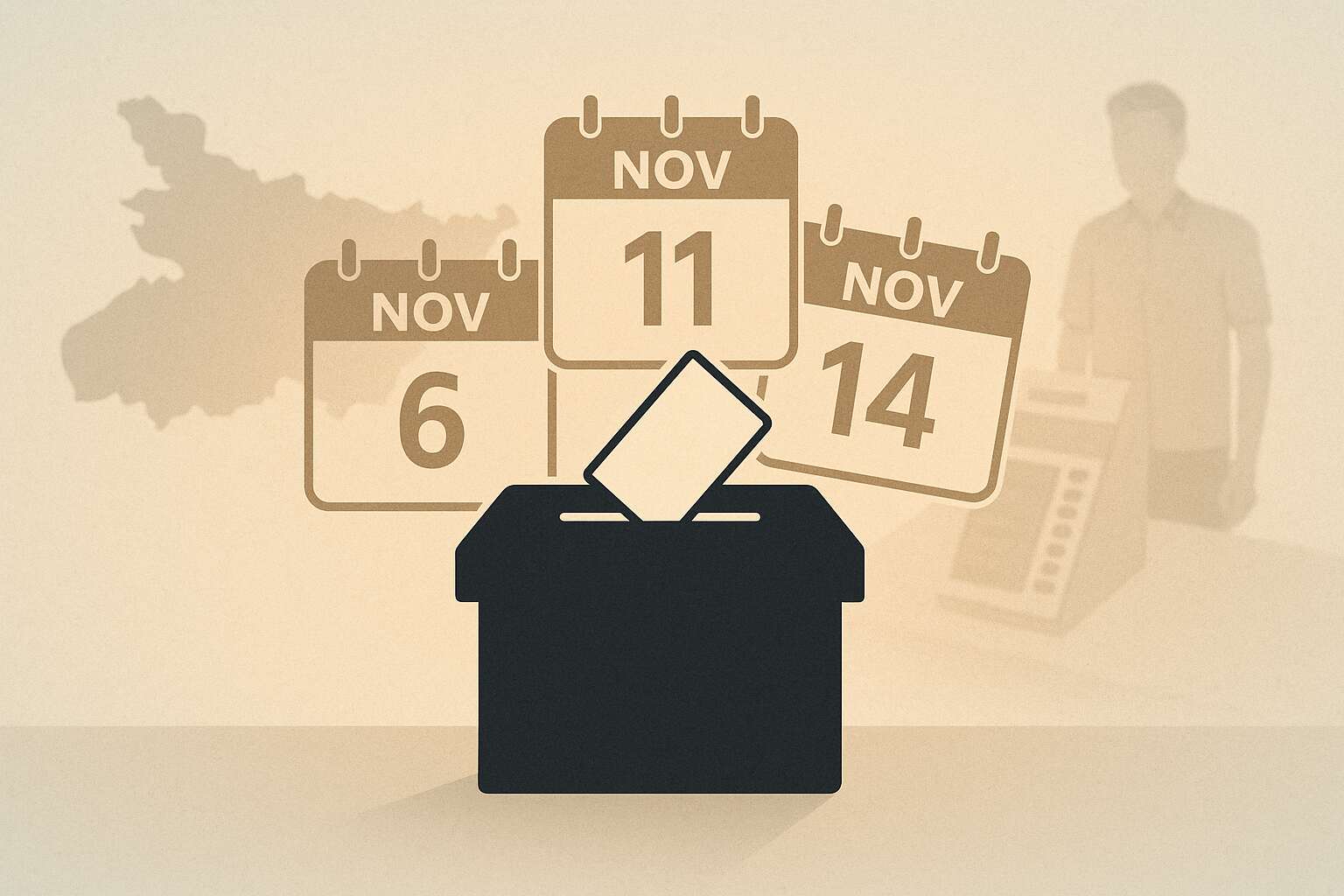 Election Commission officials displaying Bihar poll schedule on digital screen during press briefing