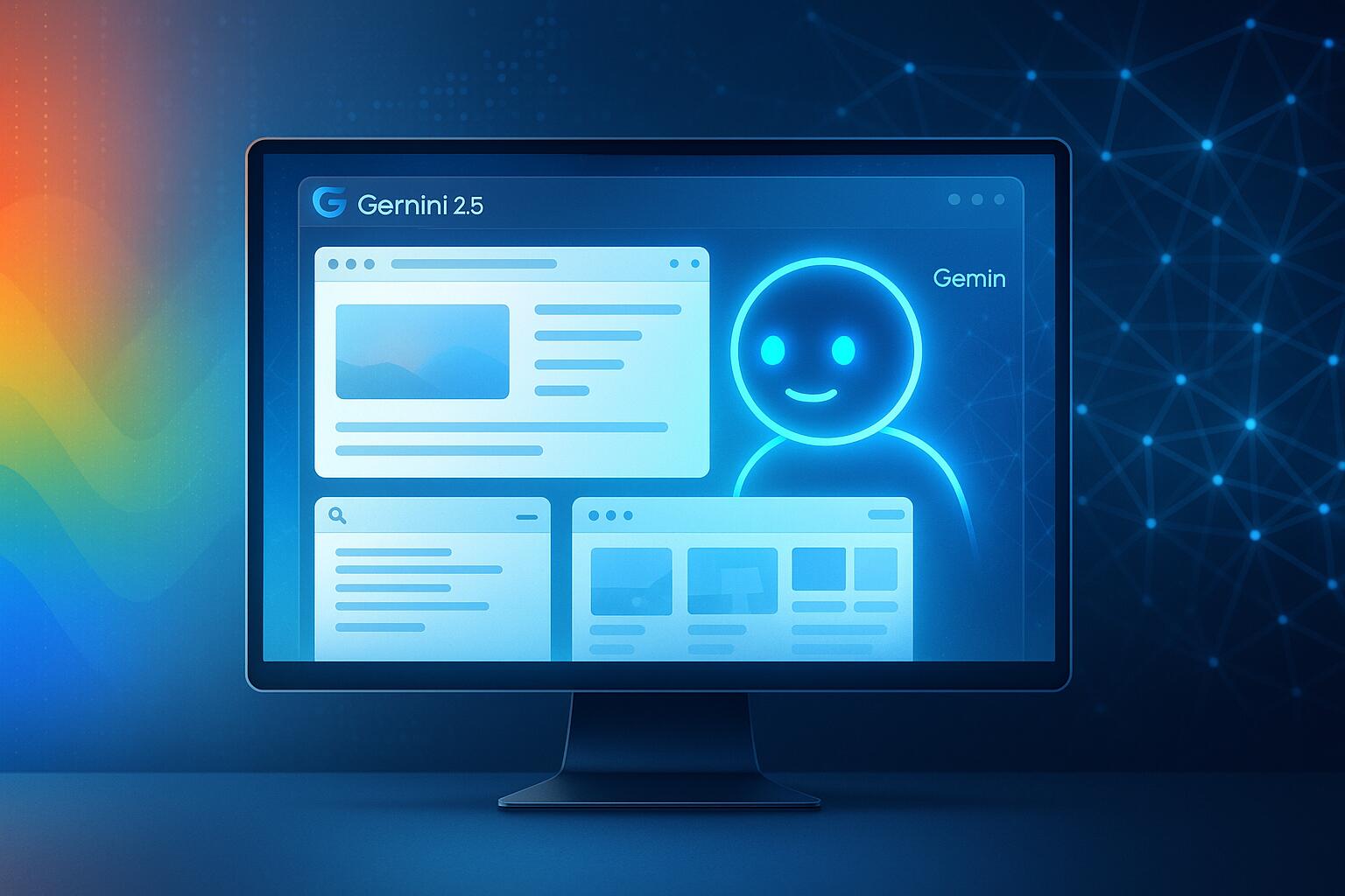 Google Gemini 2.5 AI model using computer with web browser interface showing human-like web navigation.