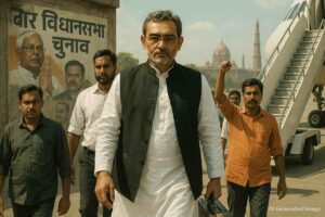 Upendra Kushwaha during a recent political rally in Bihar amid NDA seat-sharing talks.
