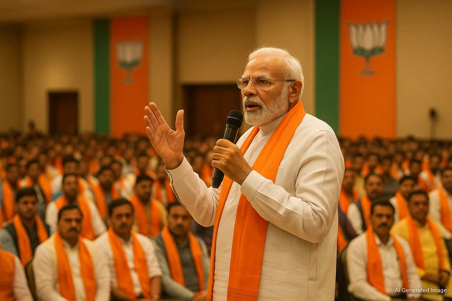 Prime Minister Narendra Modi addressing BJP workers in Bihar, referencing “jungle raj” era ahead of 2025 election.