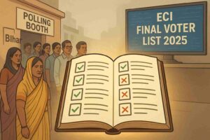 People checking names on the electoral roll in Bihar.