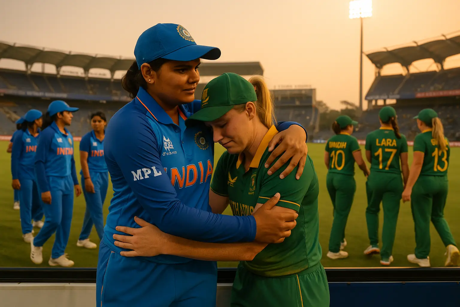 Indian players consoling South African team after 2025 Women’s World Cup win