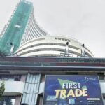 Bombay Stock Exchange in Mumbai showing a downward trend.