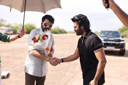 Dhanush celebrates Mammootty's Padma Bhushan win on the sets of 'OM'